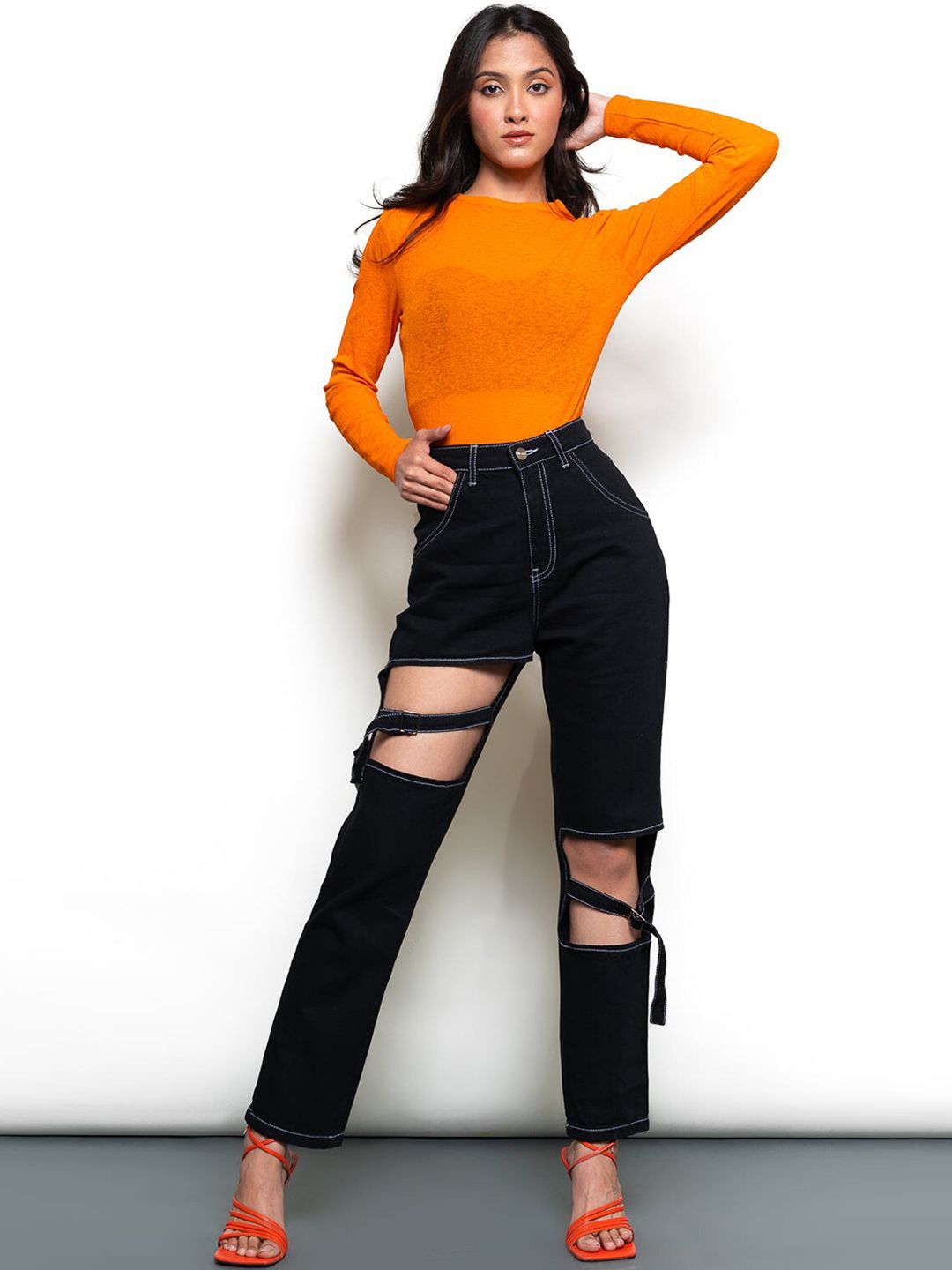 FREAKINS Women Stylish Black High-Rise Straight Fit Cropped Jeans Price in India