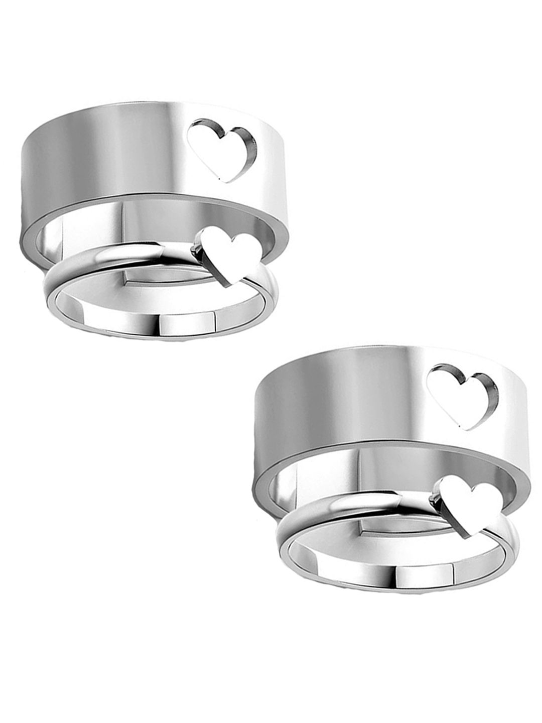 Vembley Unisex Set Of 2 Silver-Plated Heart Couple Finger Ring Price in India