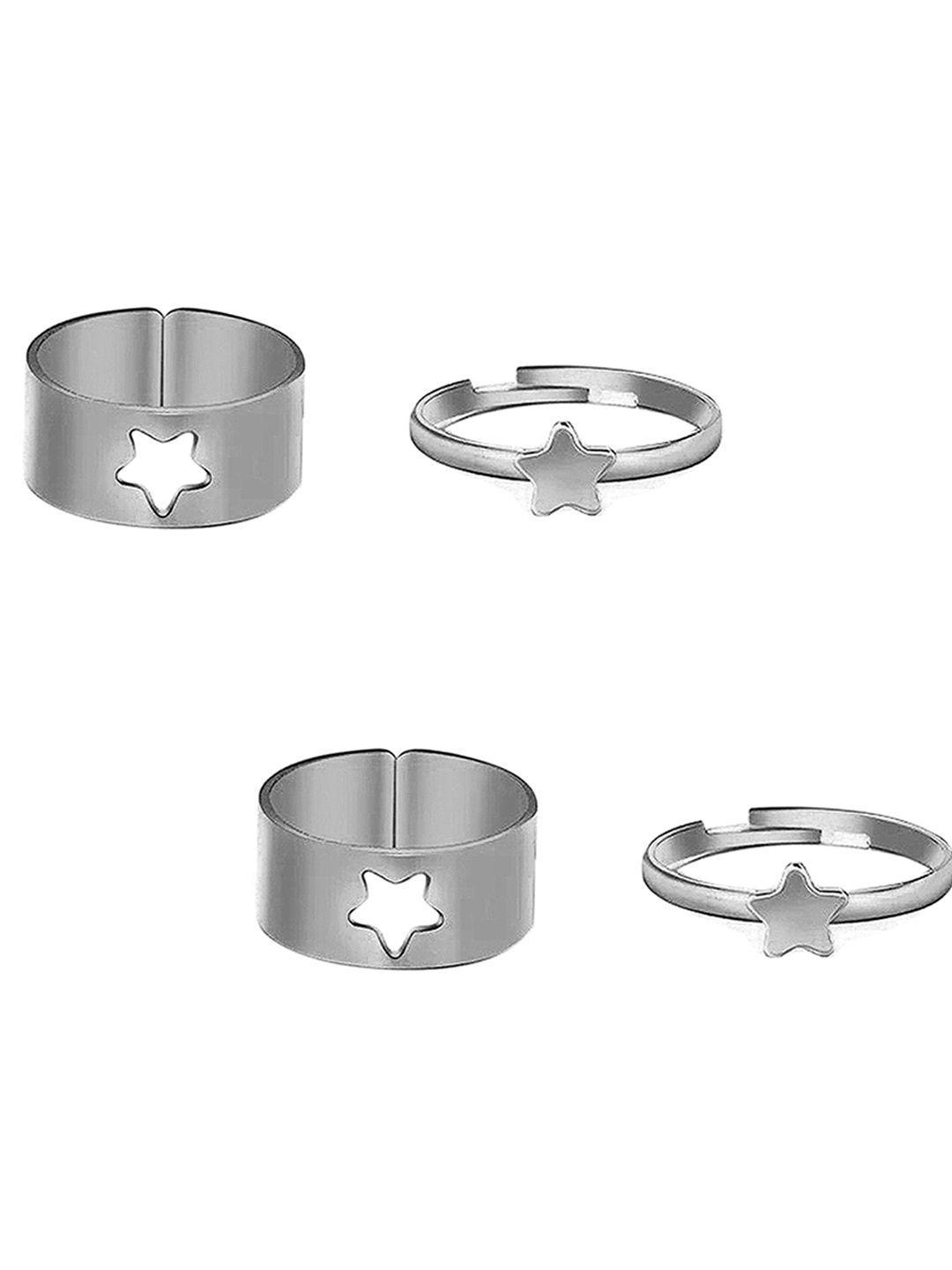 Vembley Pack of 4 Silver Plated Star Couple Ring Price in India