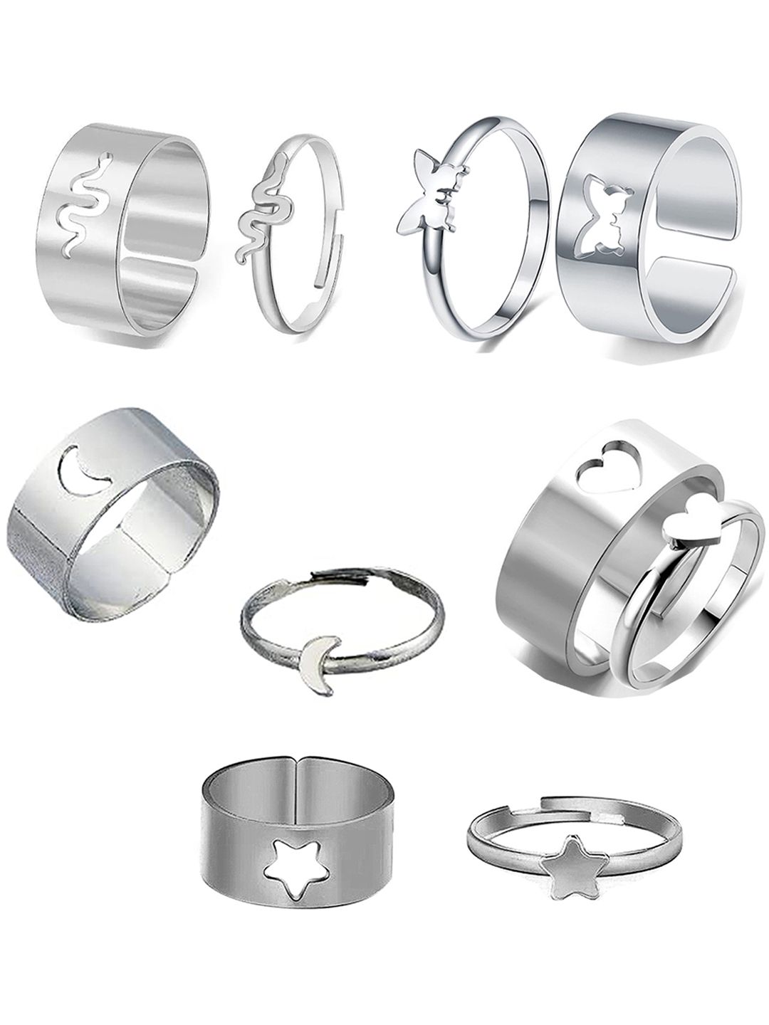 Vembley Silver-Plated Pack of 10 Star-Shaped Adjustable Couple Rings Price in India