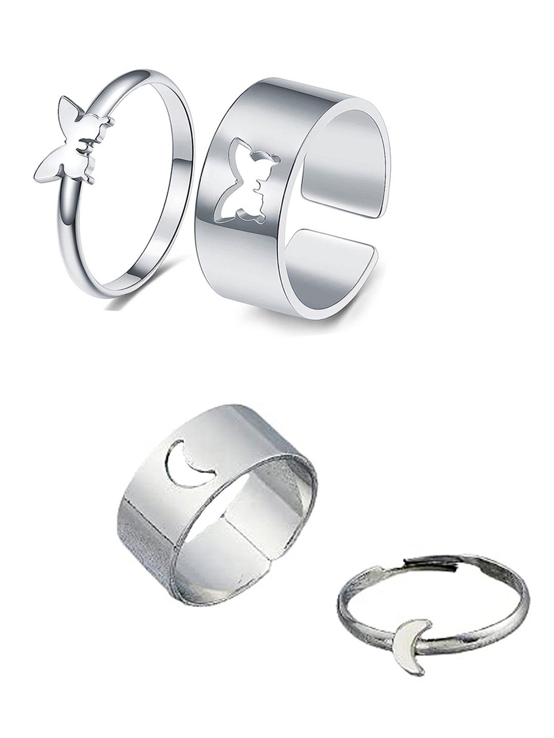 Vembley Set of 2 Silver-Plated Half Moon Couple Ring Price in India
