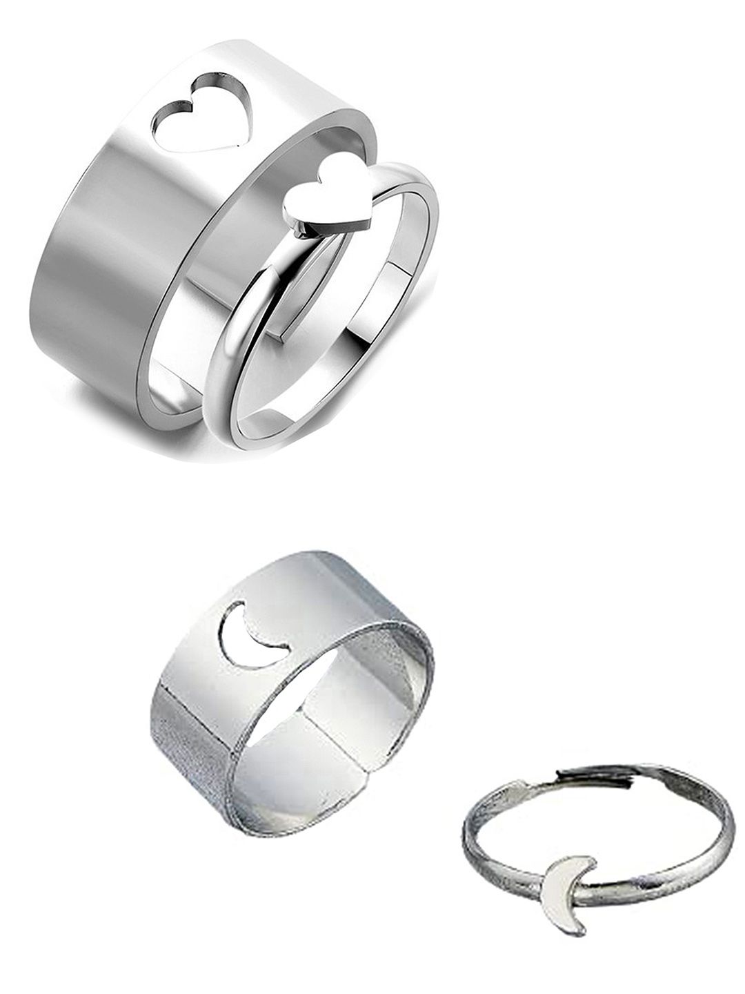Vembley Set Of 2 Silver Plated Half Moon & Heart Couple Ring Price in India