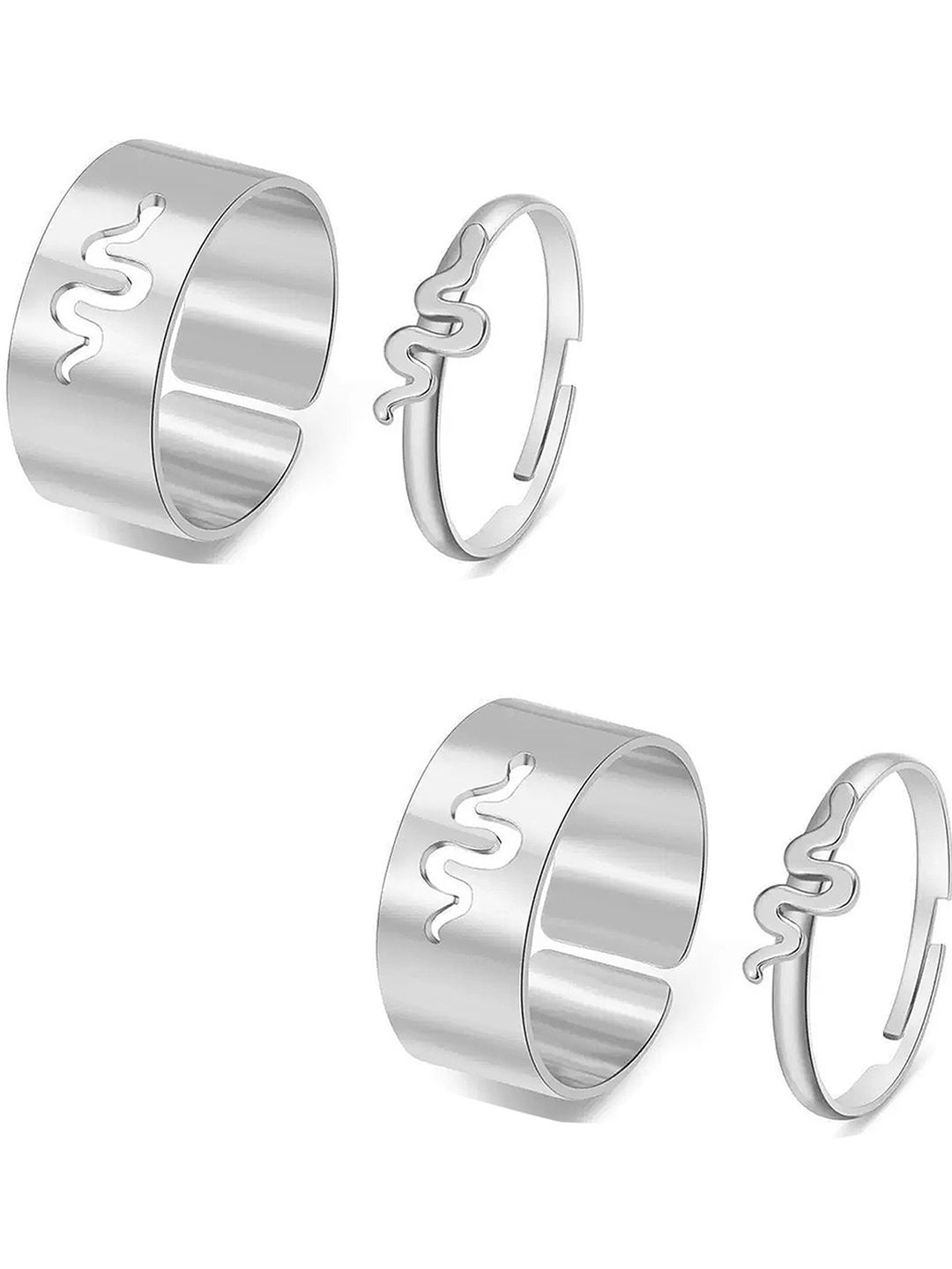 Vembley Set Of 4 Silver Plated Snake Engraved Couple Ring Price in India