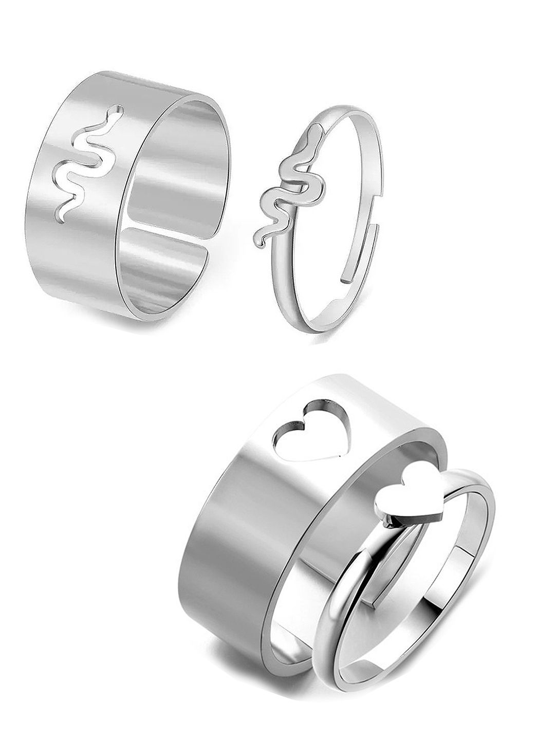 Vembley Women Set Of 2 Silver Plated Couple Ring Price in India