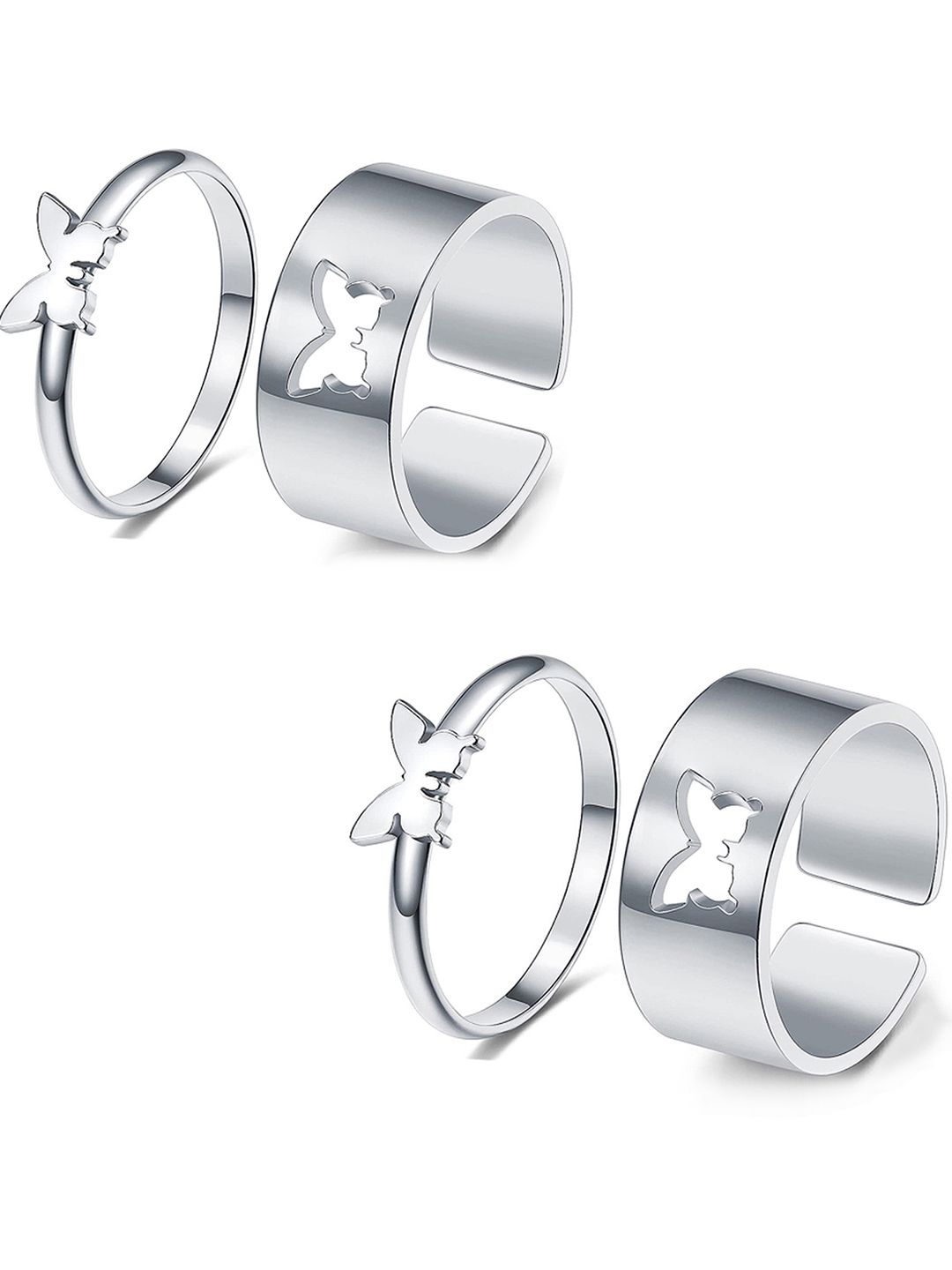 Vembley Pack of 2 Silver-Plated Couple Ring Price in India