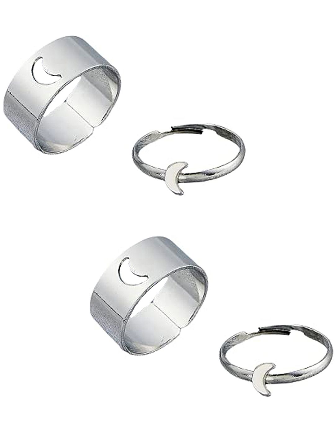 Vembley Pack of 4 Silver Plated Half Moon Couple Rings Price in India