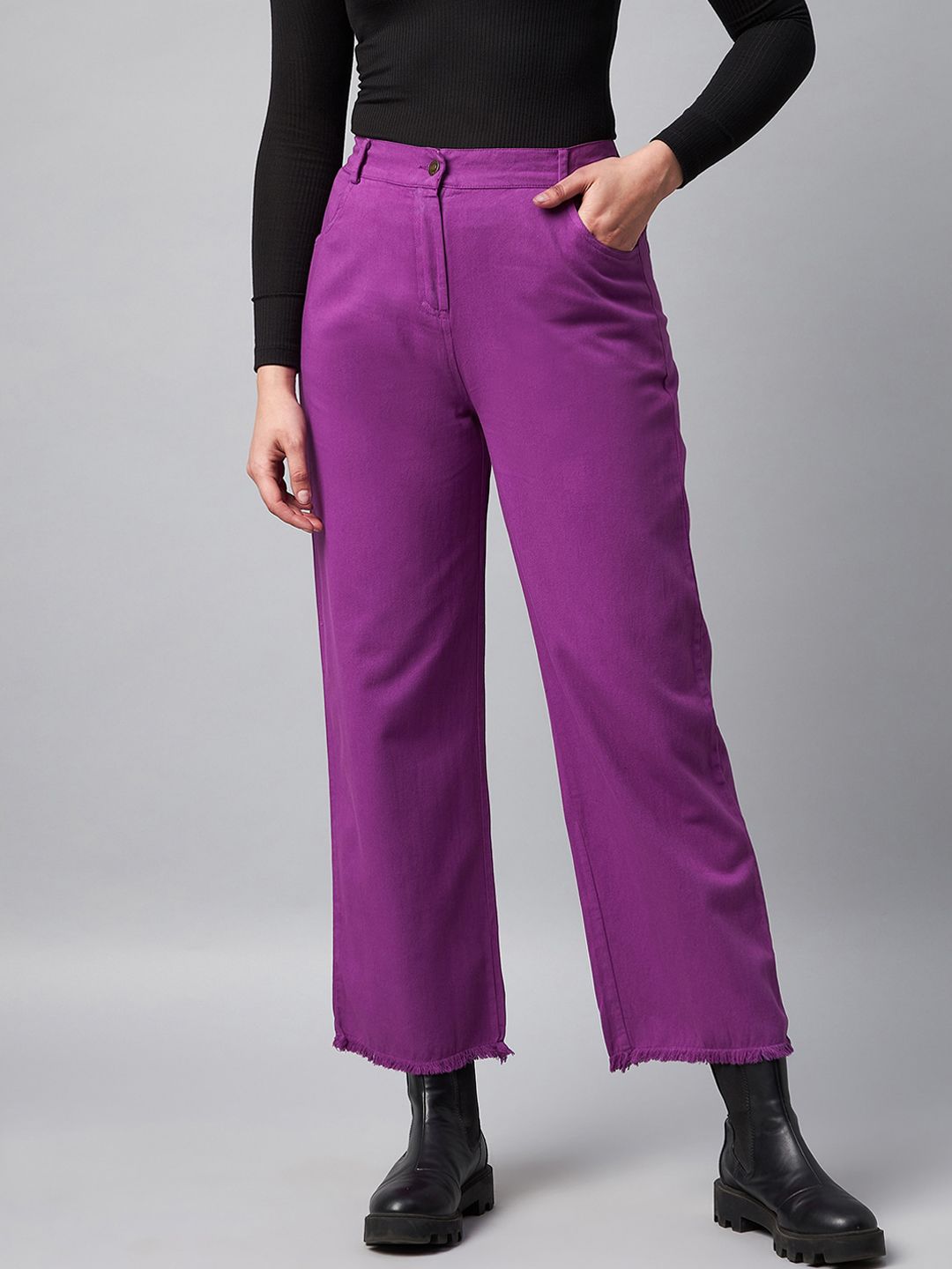 Orchid Blues Women Purple Straight Fit High-Rise Cotton Jeans Price in India