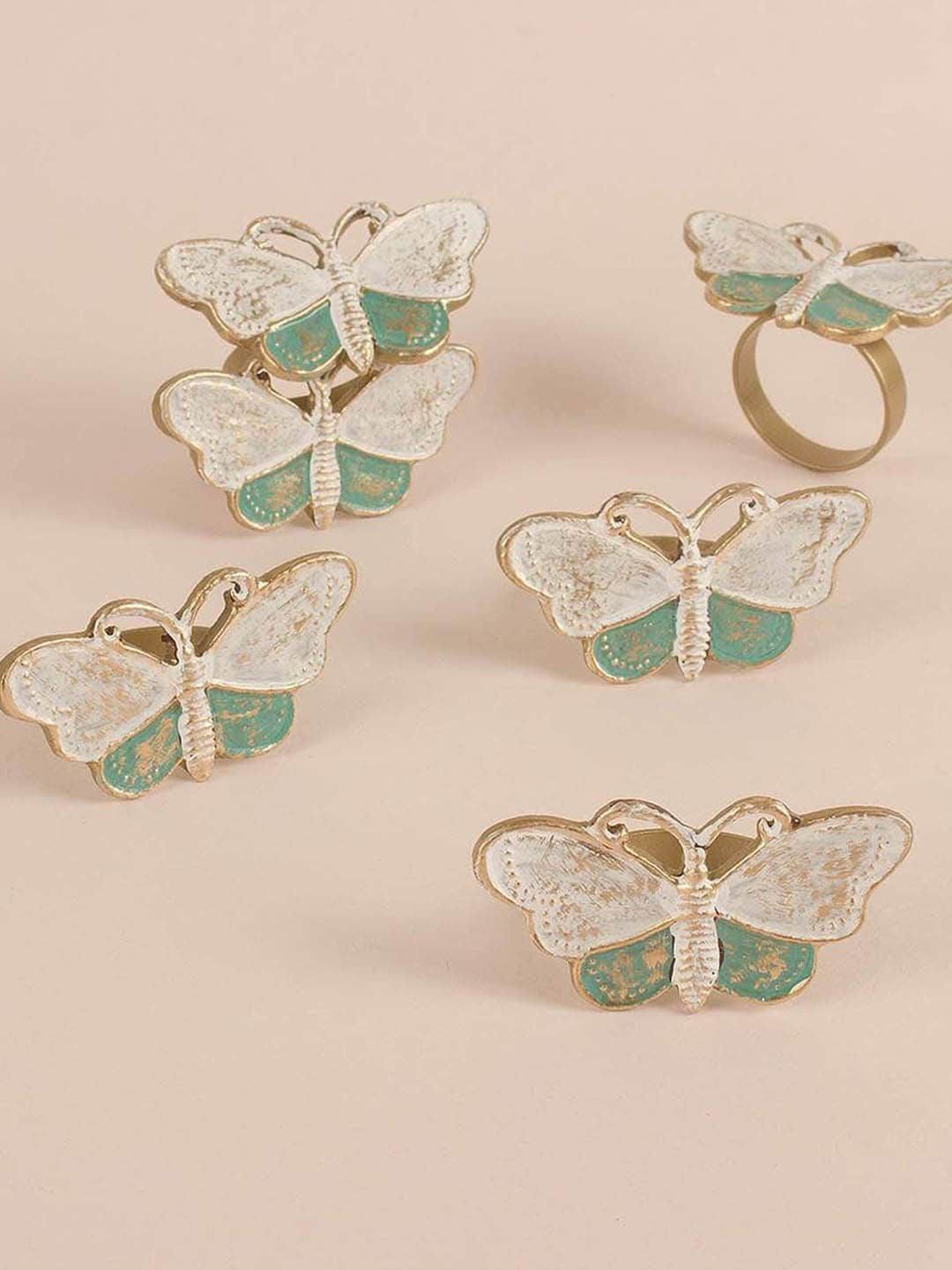 The Wishing Chair White & Blue Textured Batty The Butterfly Napkin Ring Price in India