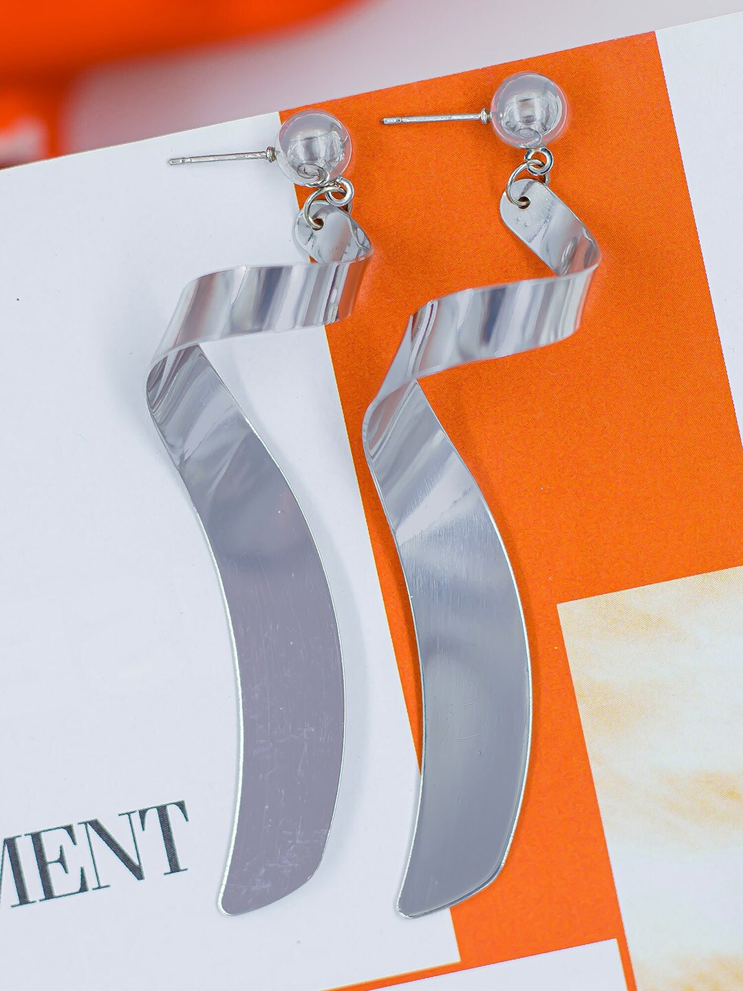 Bellofox Silver-Toned Contemporary Drop Earrings Price in India
