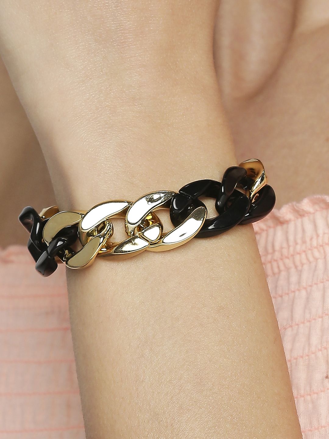 OOMPH Women Gold-Toned & Black Link Bracelet Price in India