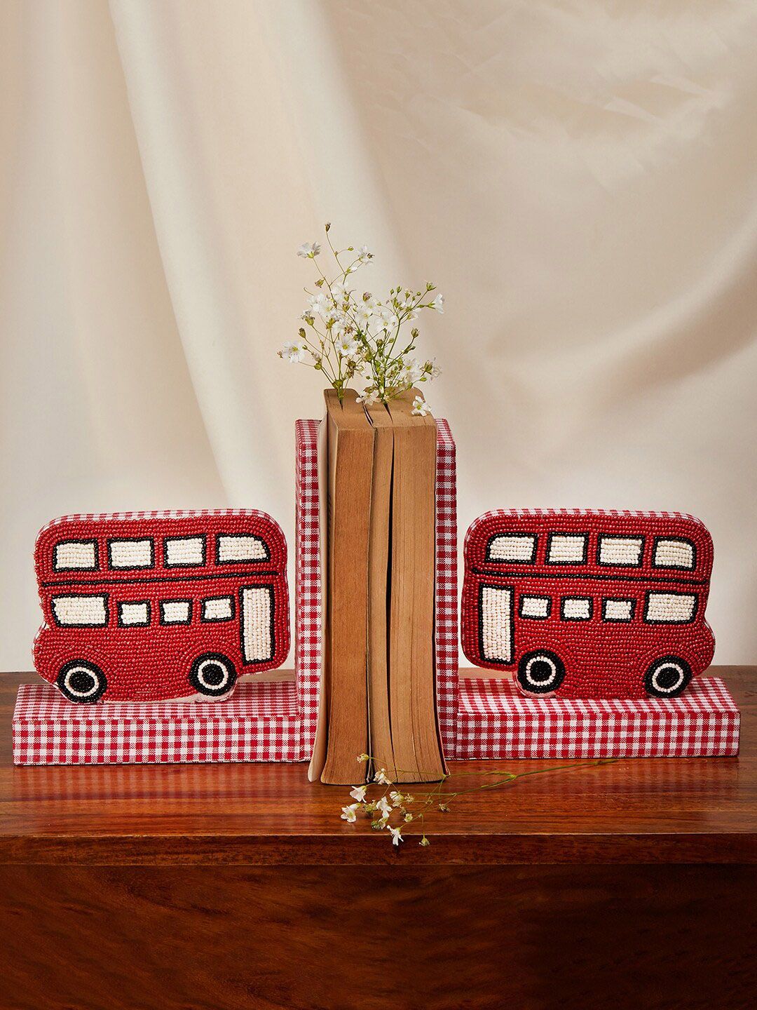 The Wishing Chair Red & White Bus Beaded Embroidery Organisers Price in India