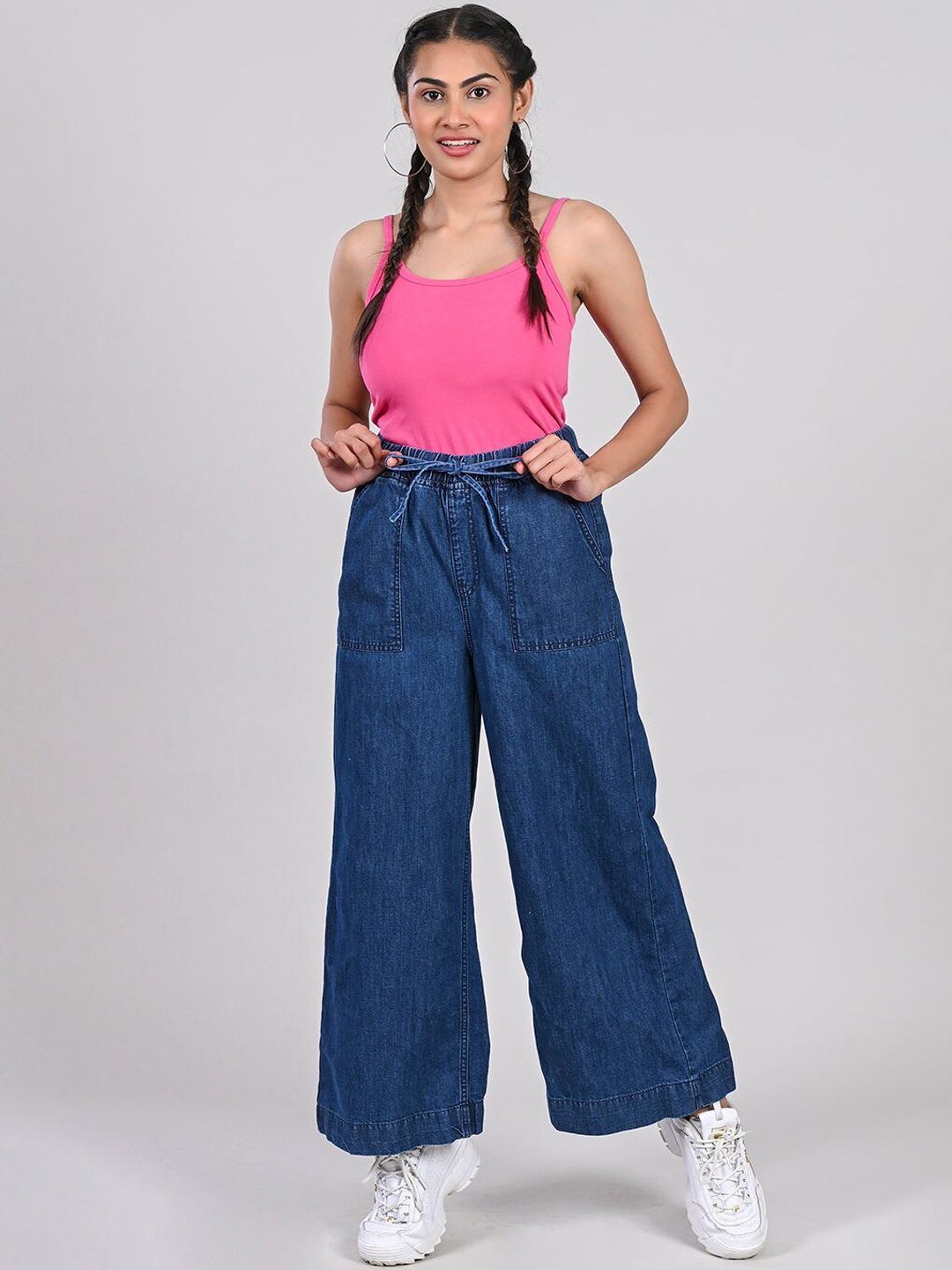 FREAKINS Women Stunning Blue High-Rise Wide Leg Fit Jeans Price in India
