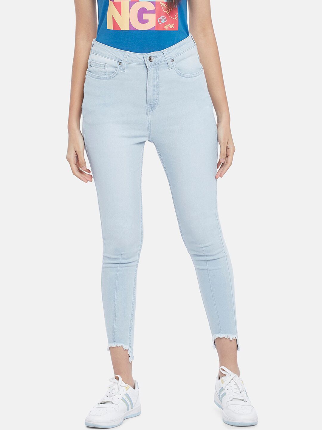 People Women Blue Skinny Fit High-Rise Jeans Price in India