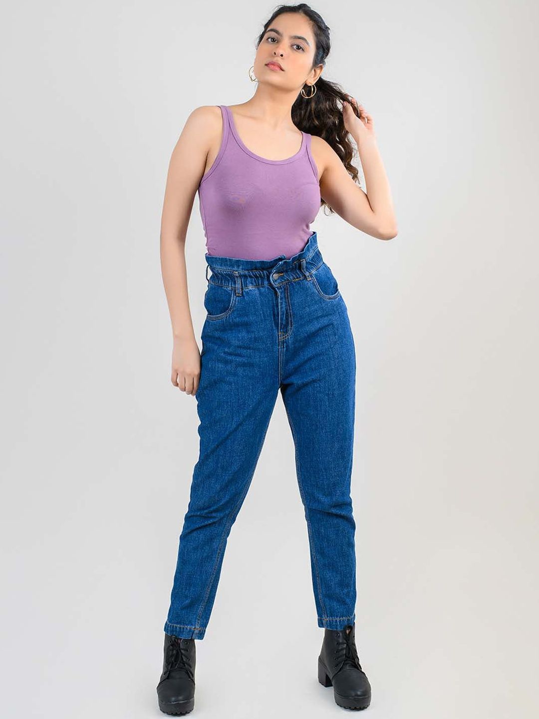 FREAKINS Women Blue High-Rise Mom Fit Jeans Price in India