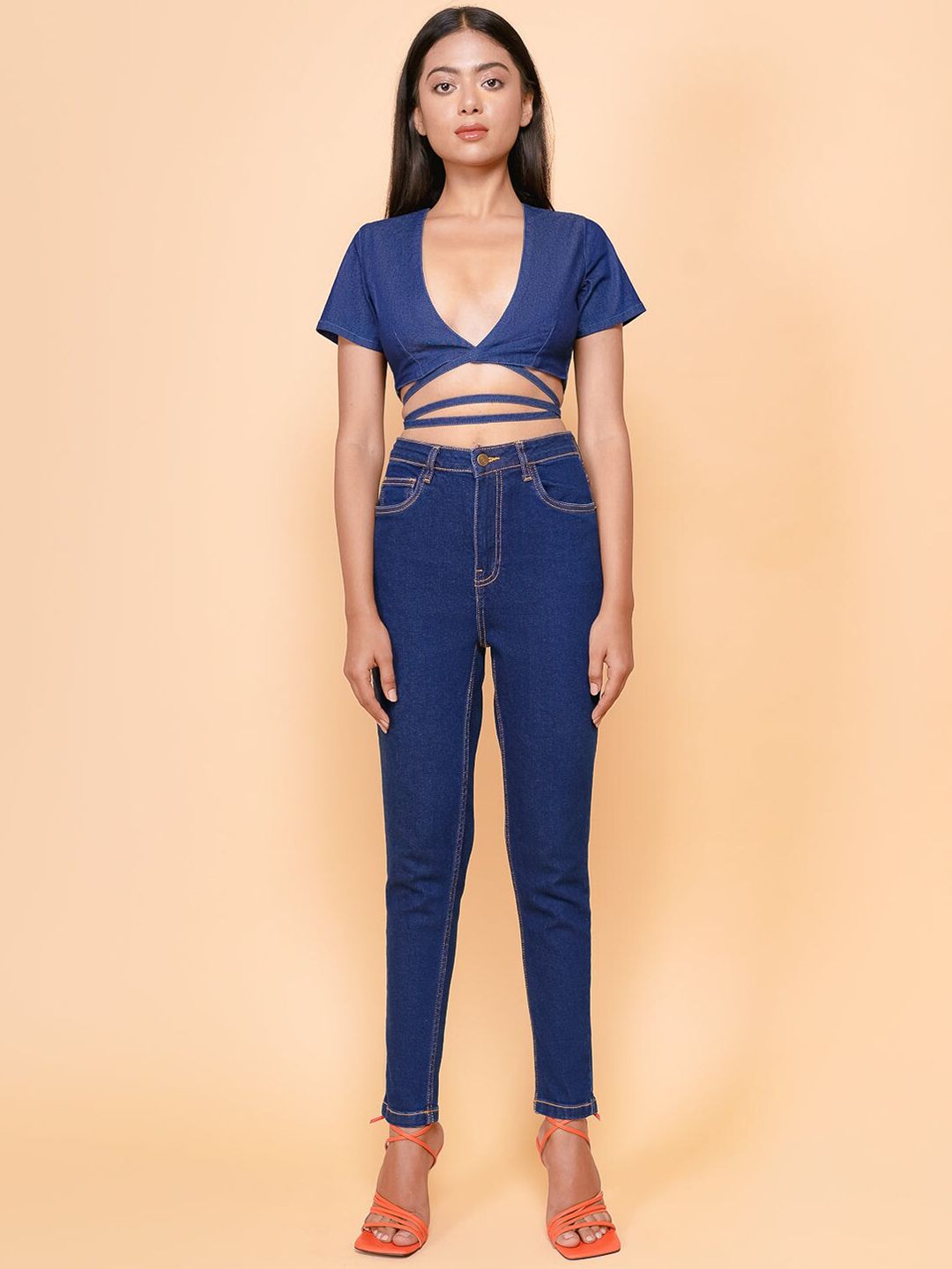 FREAKINS Women Blue High-Rise Slim Fit Cotton Jeans Price in India