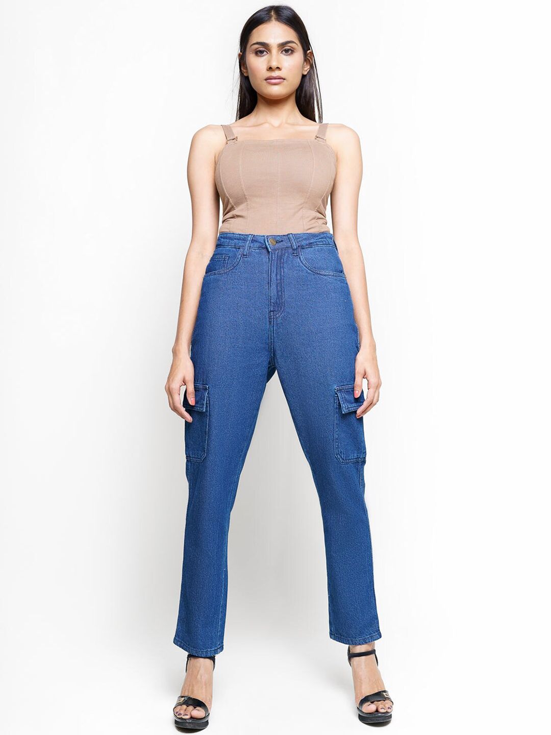 FREAKINS Women Stunning Blue High-Rise Slim Fit Cropped Jeans Price in India
