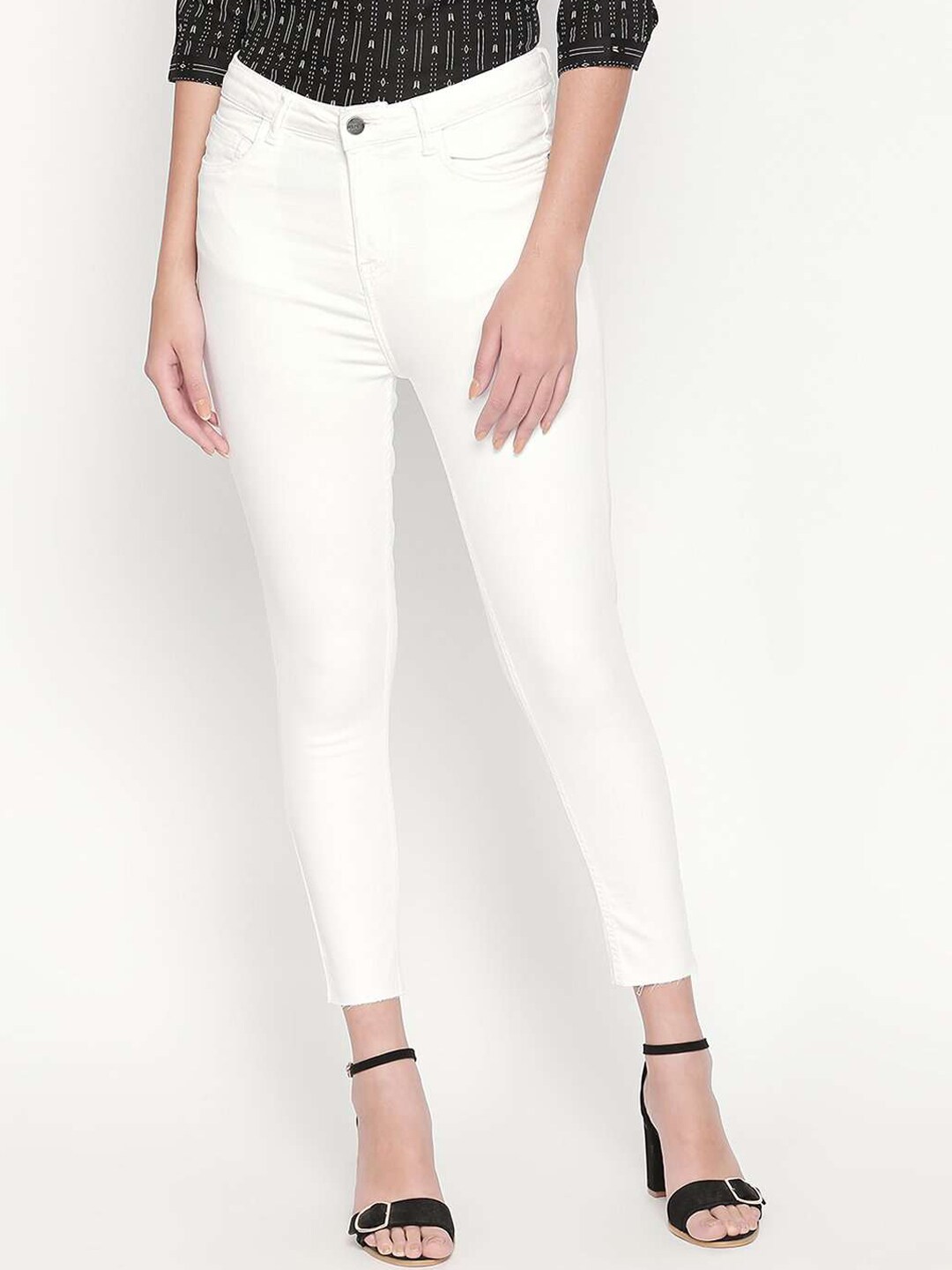 FREAKINS Women Classic White High-Rise Skinny Fit Cropped Jeans Price in India