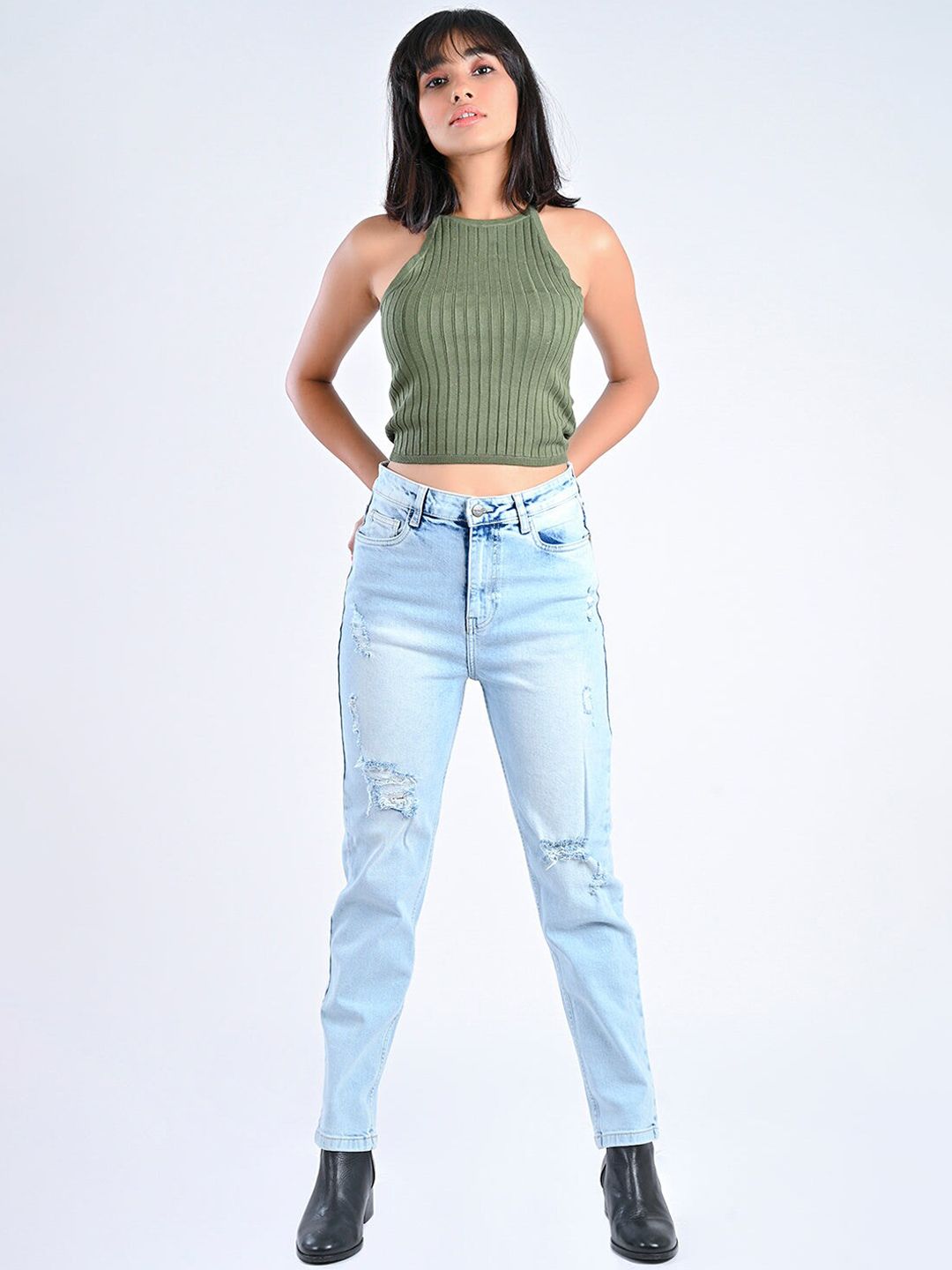 FREAKINS Women Blue Mom Fit Low Distress Heavy Fade Cotton Jeans Price in India