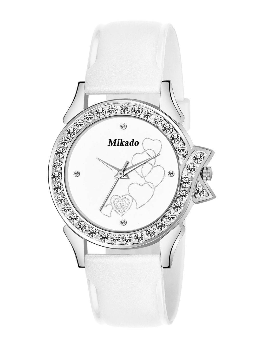 Mikado Women White Brass Embellished Dial & White Leather Straps Analogue Watch DD 4113 Price in India