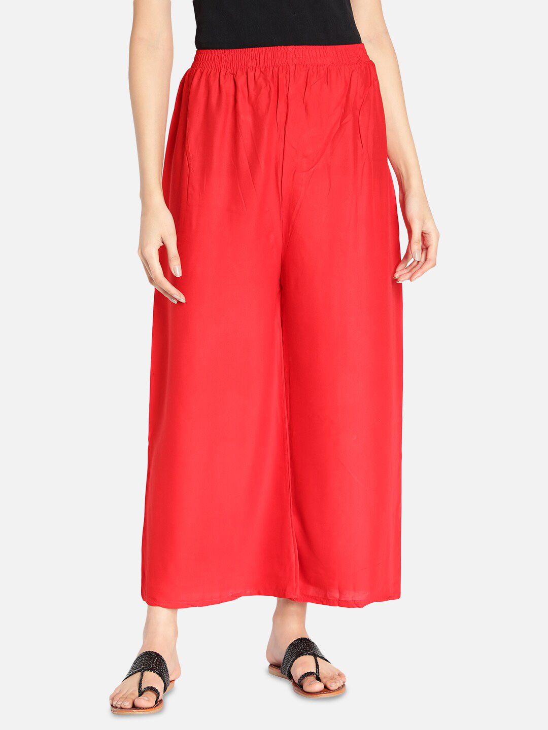 Fabclub Women Red Solid Wide Leg Palazzos Price in India