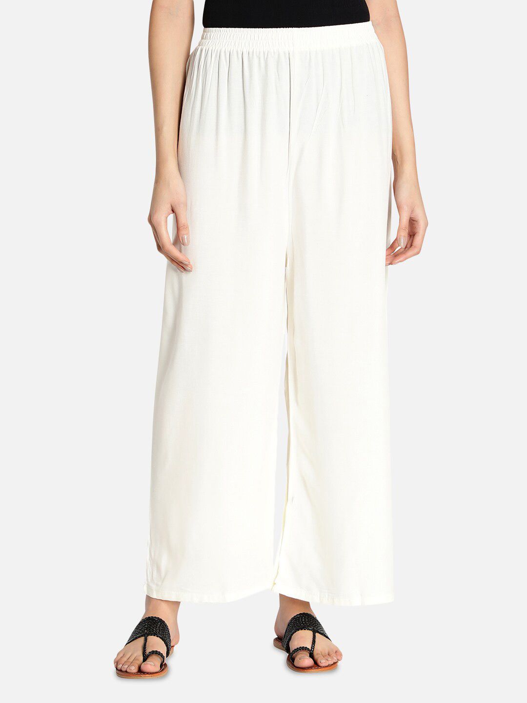 Fabclub Women Off White Wide Leg Palazzos