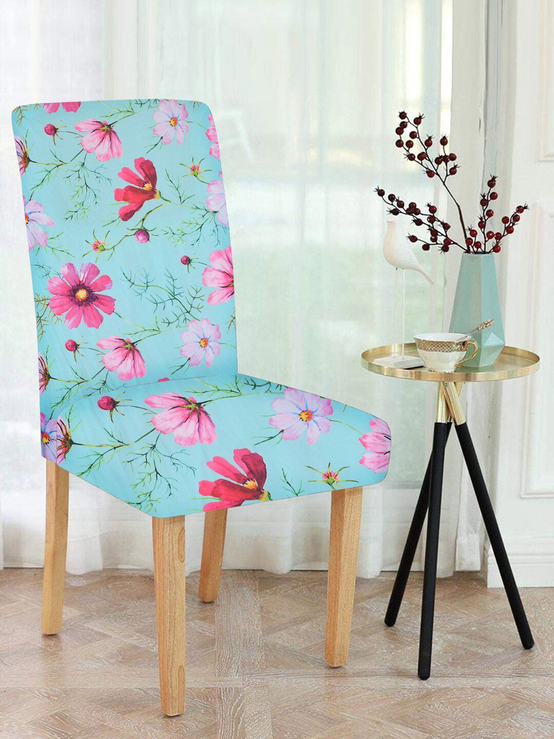 MULTITEX Blue Pack of 6 Floral Printed Chair Covers Price in India