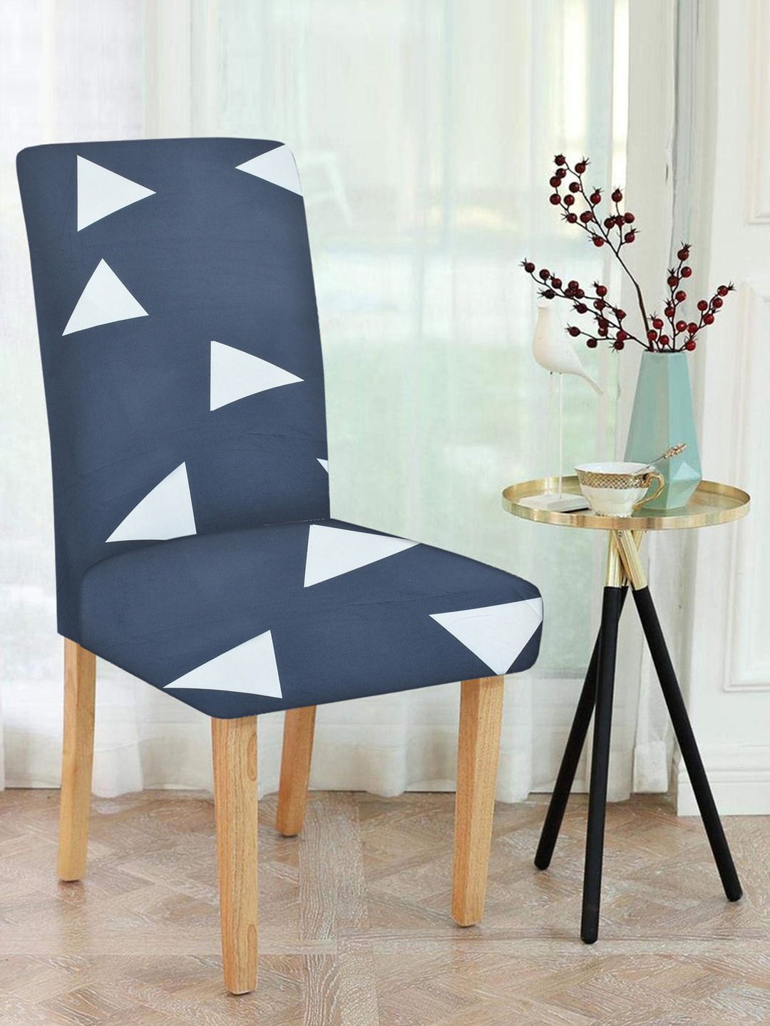 MULTITEX Set Of 4 Navy Blue & White Printed Chair Covers Price in India