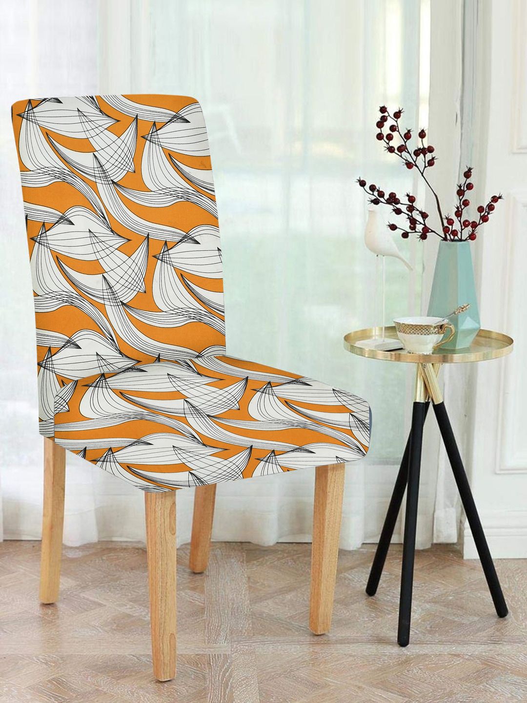 MULTITEX Mustard Yellow & White Printed Single Chair Cover Price in India