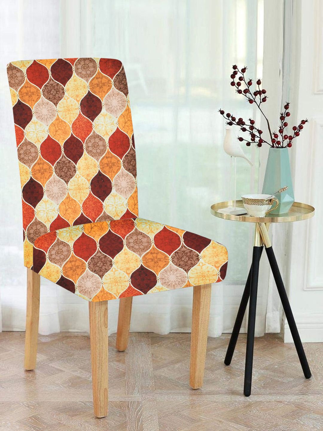 MULTITEX  Set of 4  Orange & Brown  Printed Chair Covers Price in India