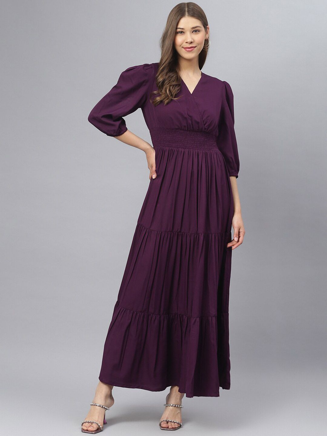 DEEBACO Purple Maxi Tiered Dress Price in India