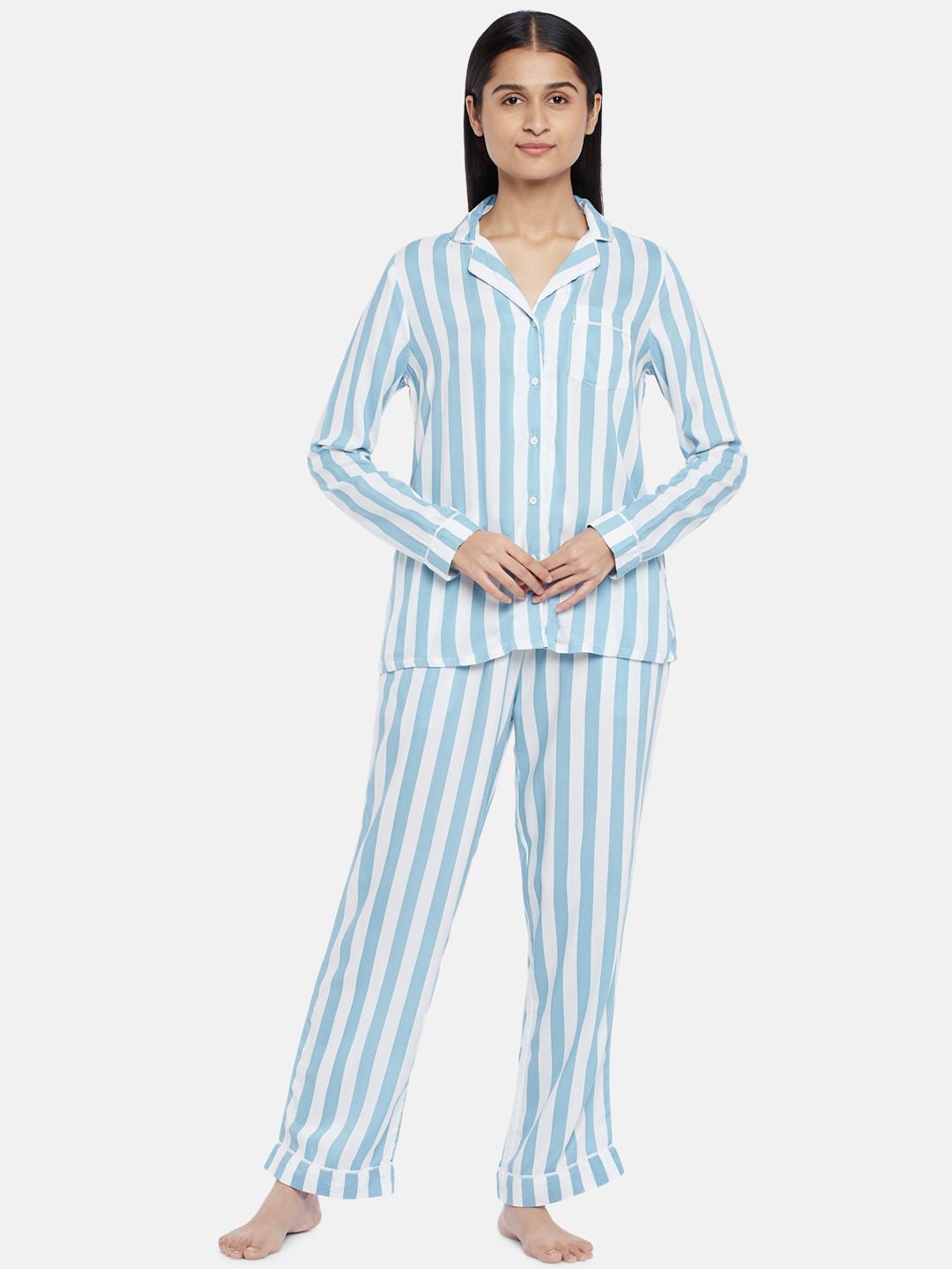Dreamz by Pantaloons Women Blue & White Printed Night suit Price in India