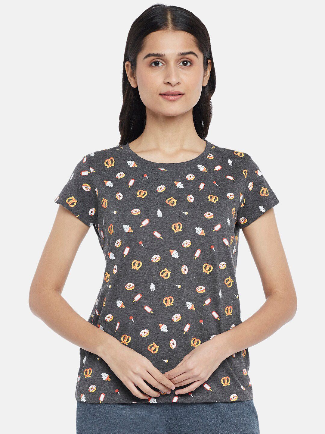 Dreamz by Pantaloons Charcoal Floral Print Lounge tshirt Price in India