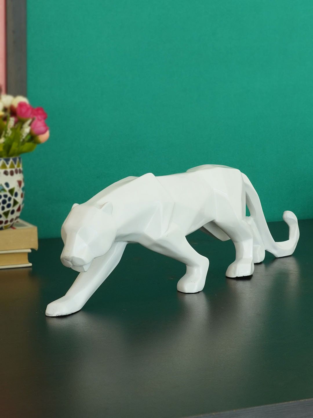 TIED RIBBONS White Polyresin Panther Jaguar Statue Showpiece Price in India