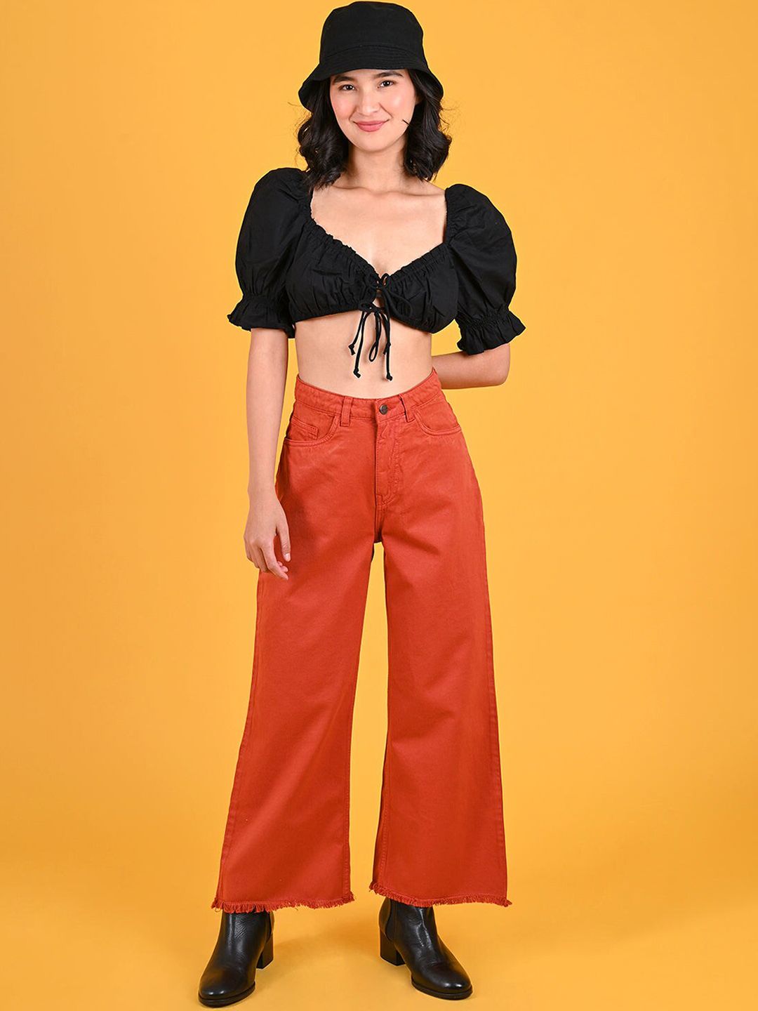 FREAKINS Women Chic Rust Wide Leg Jeans Price in India