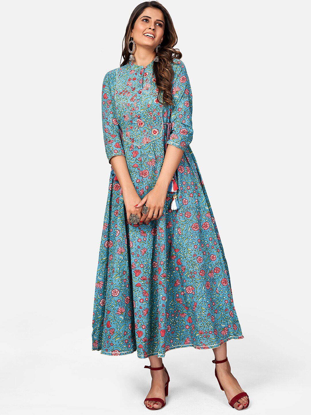 KALINI Women Blue Floral Printed Anarkali Kurta Price in India