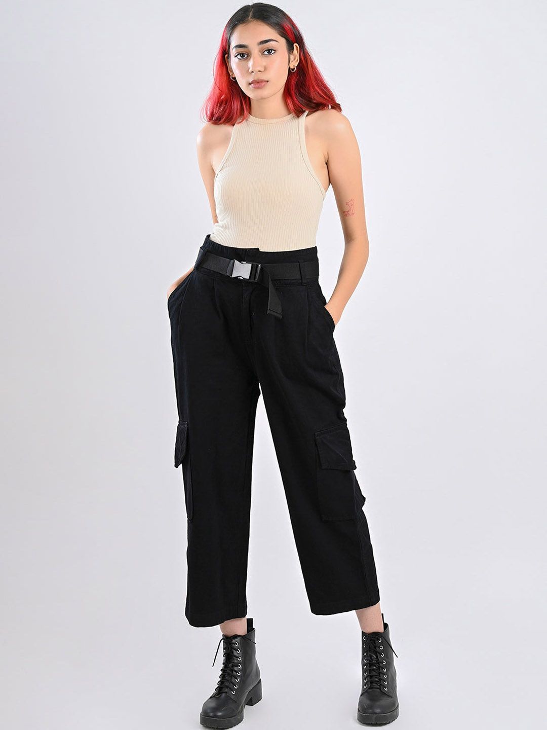 FREAKINS Women Stylish Black Straight Fit Cropped Jeans Price in India