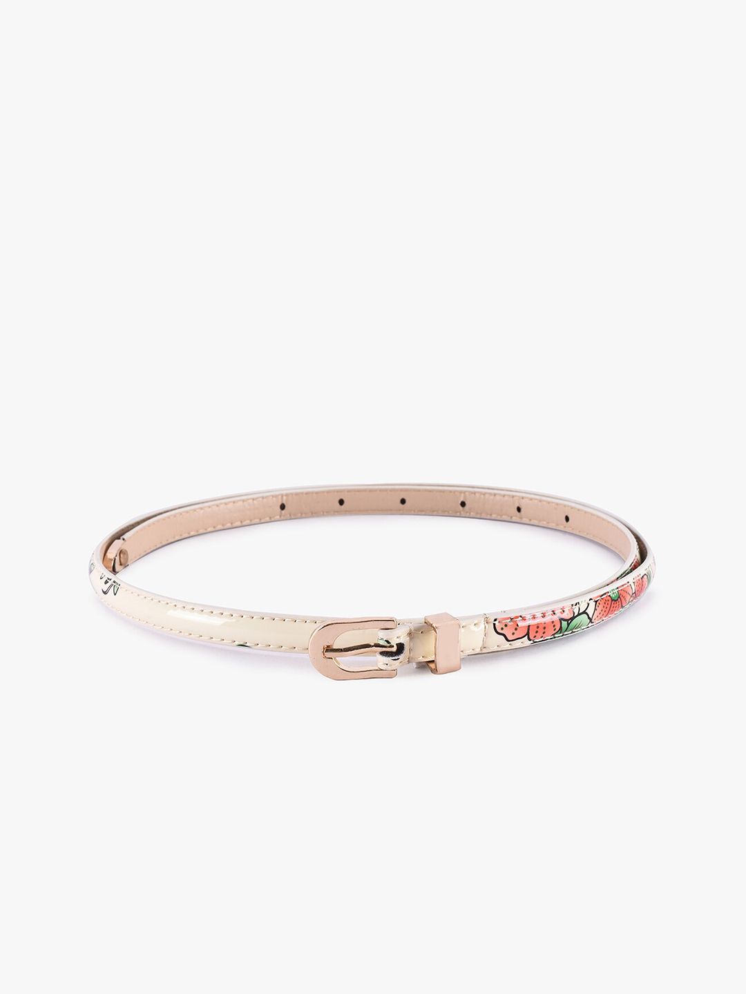 BuckleUp Women Cream Synthetic Leather Slim Belt Price in India