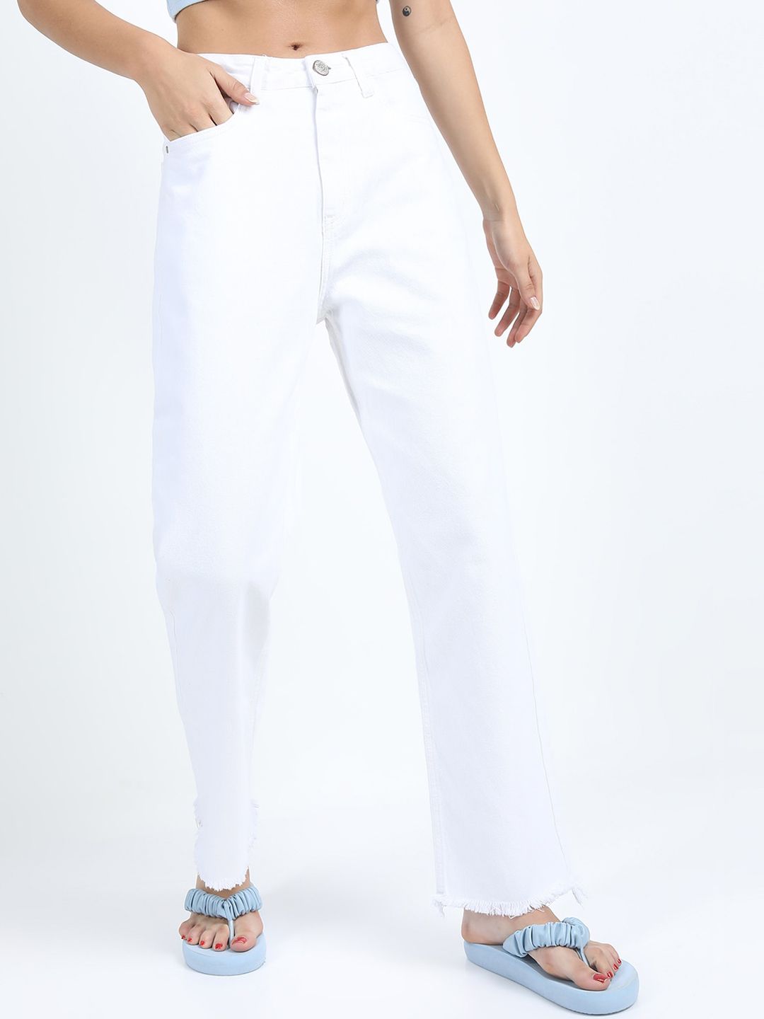 Tokyo Talkies Women White Straight Fit Cotton Jeans Price in India