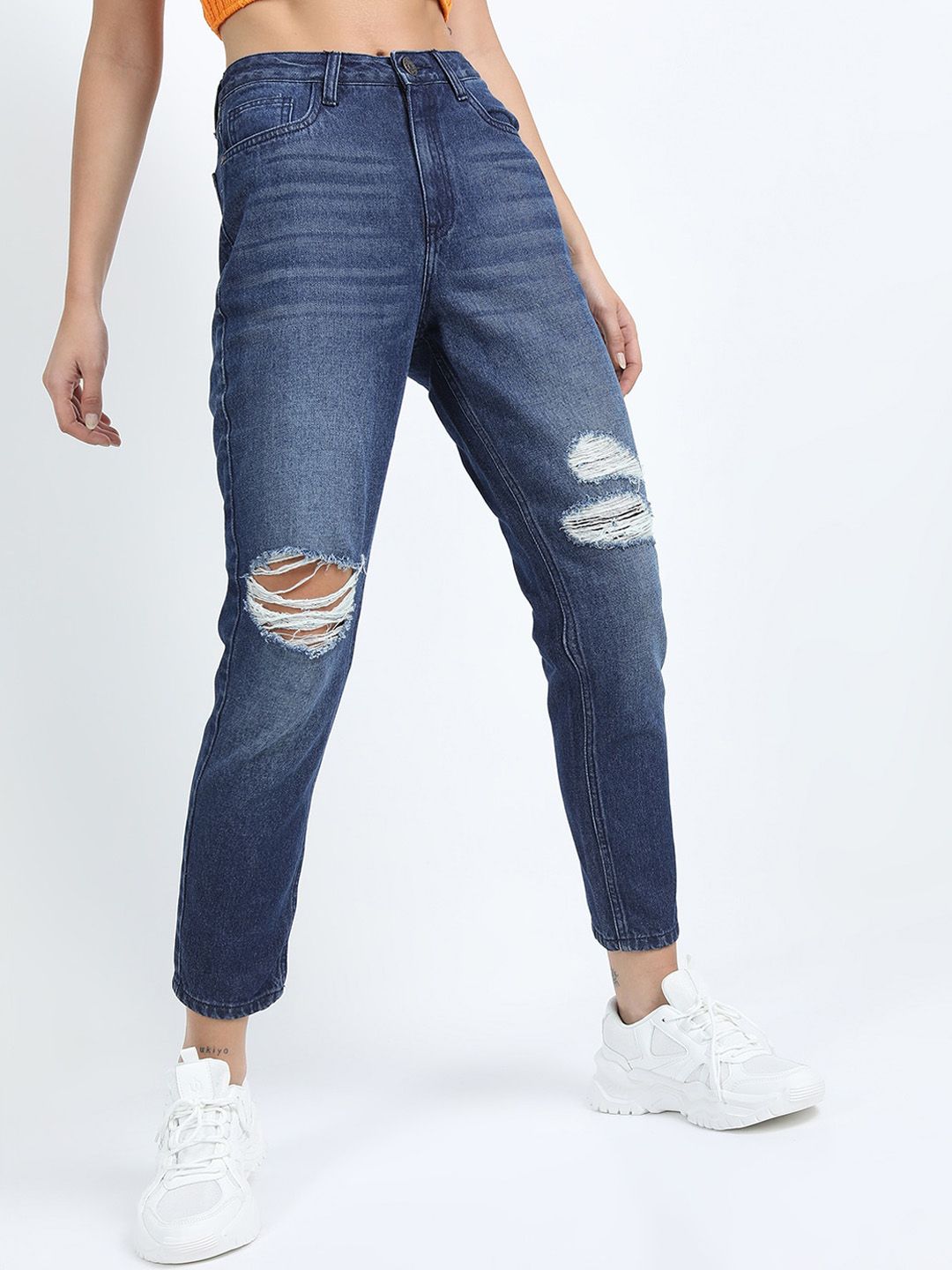 Tokyo Talkies Women Blue Straight Fit Highly Distressed Light Fade Jeans Price in India