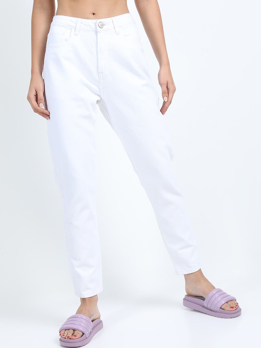 Tokyo Talkies Women White Slim Fit Cropped Cotton Jeans Price in India