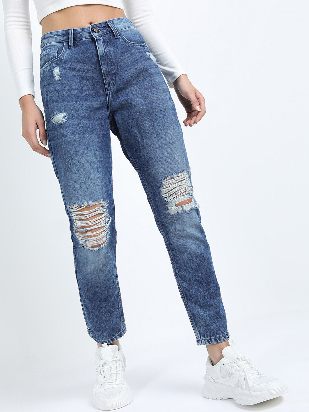 Tokyo Talkies Women Blue Straight Fit Highly Distressed Light Fade Jeans Price in India