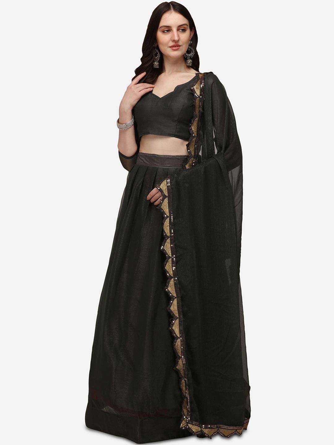 Pratham Blue Black Sequinned Semi-Stitched Lehenga & Unstitched Blouse With Dupatta Price in India