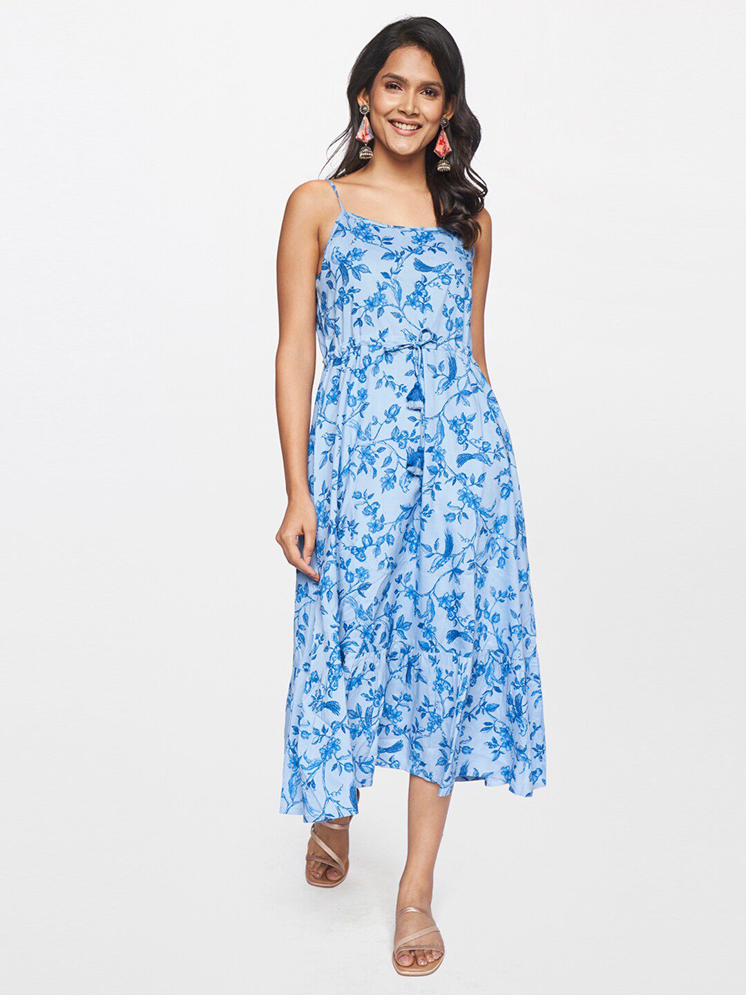 itse Women Blue Floral A-Line Midi Dress Price in India