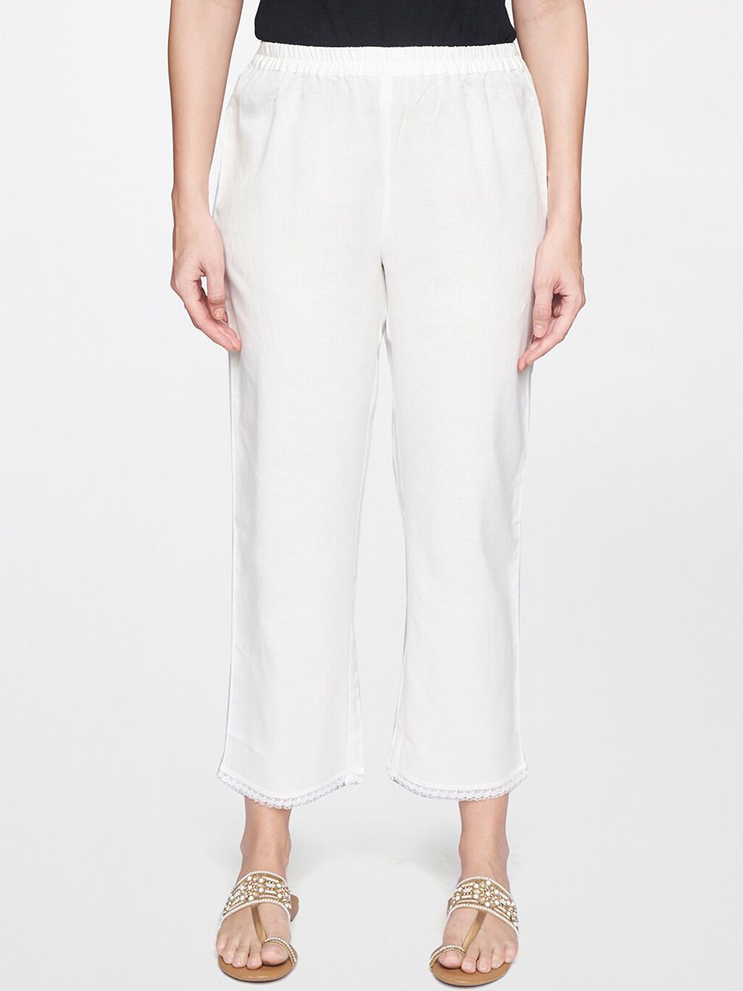 itse Women White Comfort Loose Fit Trousers Price in India
