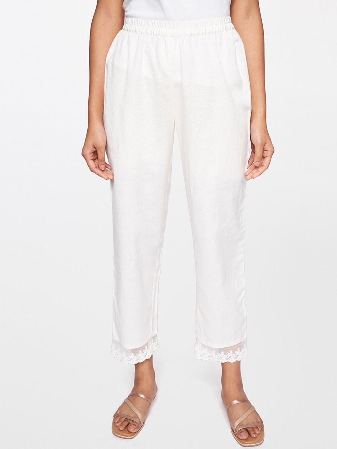 itse Women Off White Comfort Loose Fit Trousers Price in India