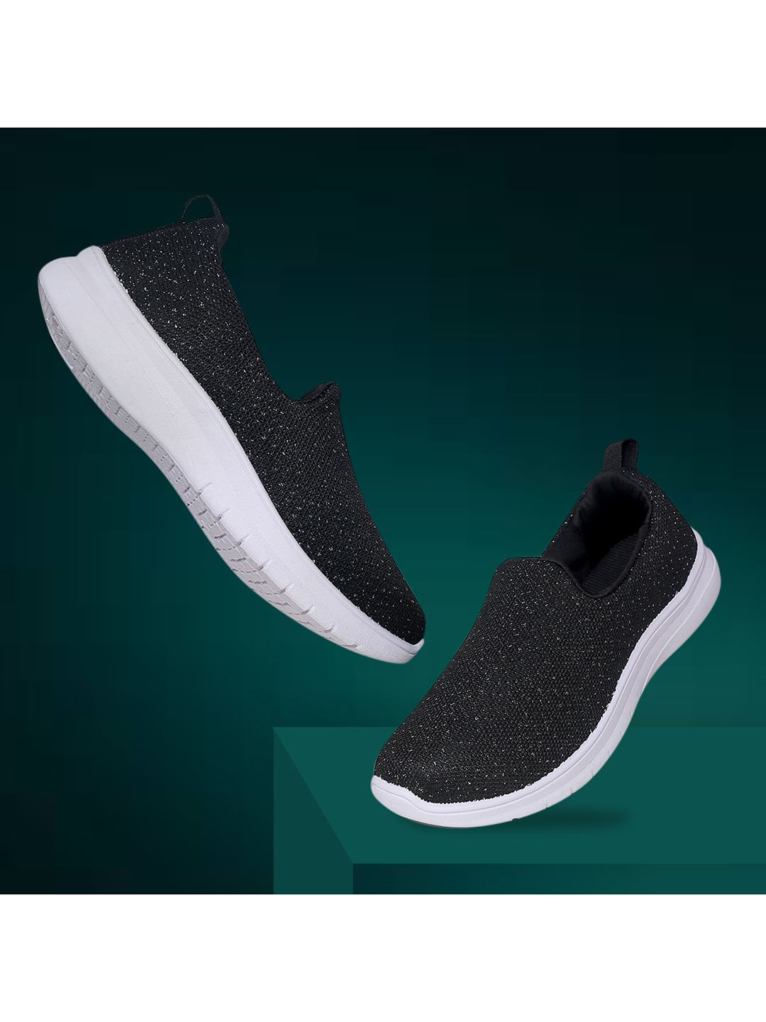 ASIAN Women Black Woven Design Slip-On Sneakers Price in India