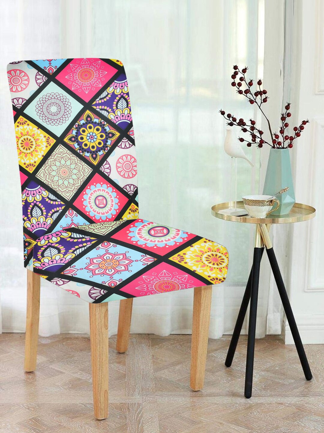 MULTITEX Multicoloured Set Of 6 Printed Chair Cover Price in India