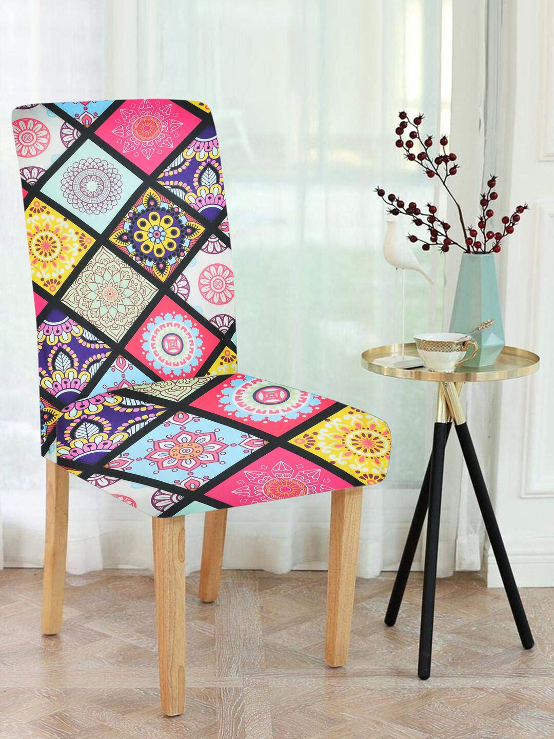 MULTITEX Set Of 4 Pink & Blue Ethnic Motifs Printed Chair Cover Price in India