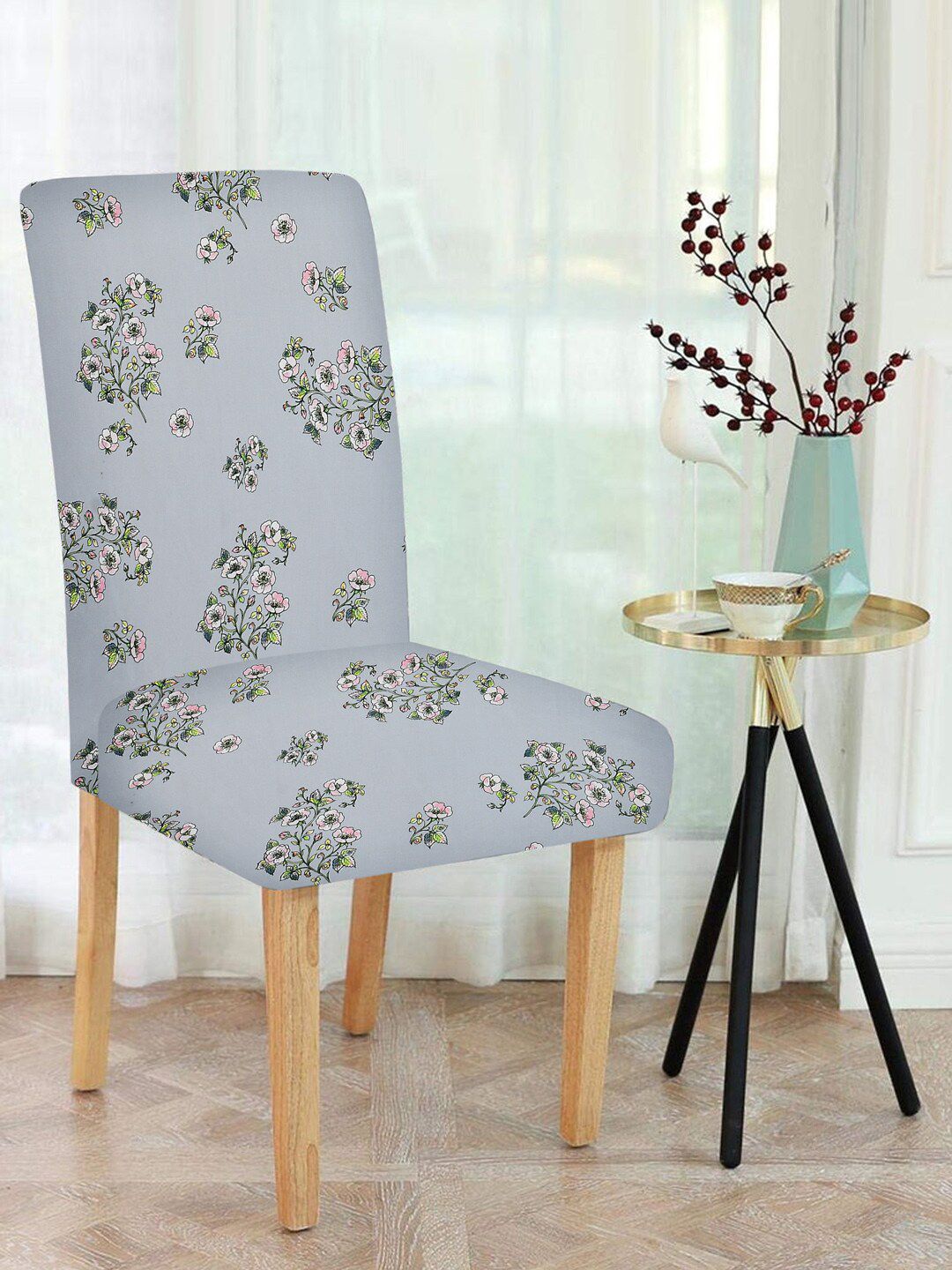 MULTITEX Set Of 4 Grey & Green Printed Chair Cover Price in India
