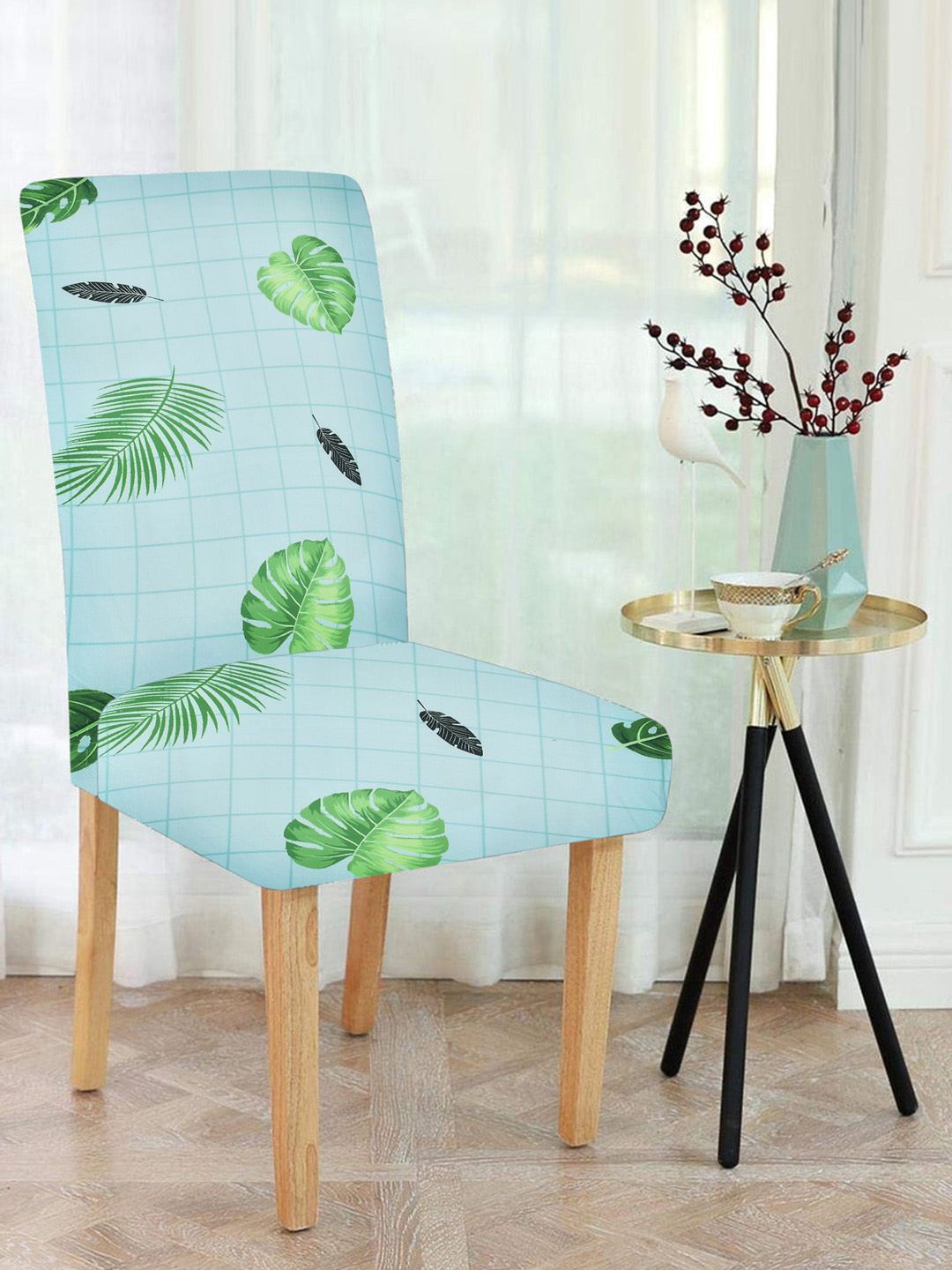 MULTITEX Set Of 6 Green & Blue Printed Chair Covers Price in India